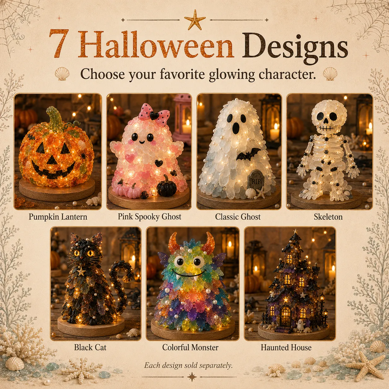 ⏳ Last Day 49% OFF – 🎃 Beginner-Friendly DIY Lighted Sea Glass Halloween Character Kit Collection