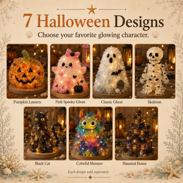 ⏳ Last Day 49% OFF – 🎃 Beginner-Friendly DIY Lighted Sea Glass Halloween Character Kit Collection