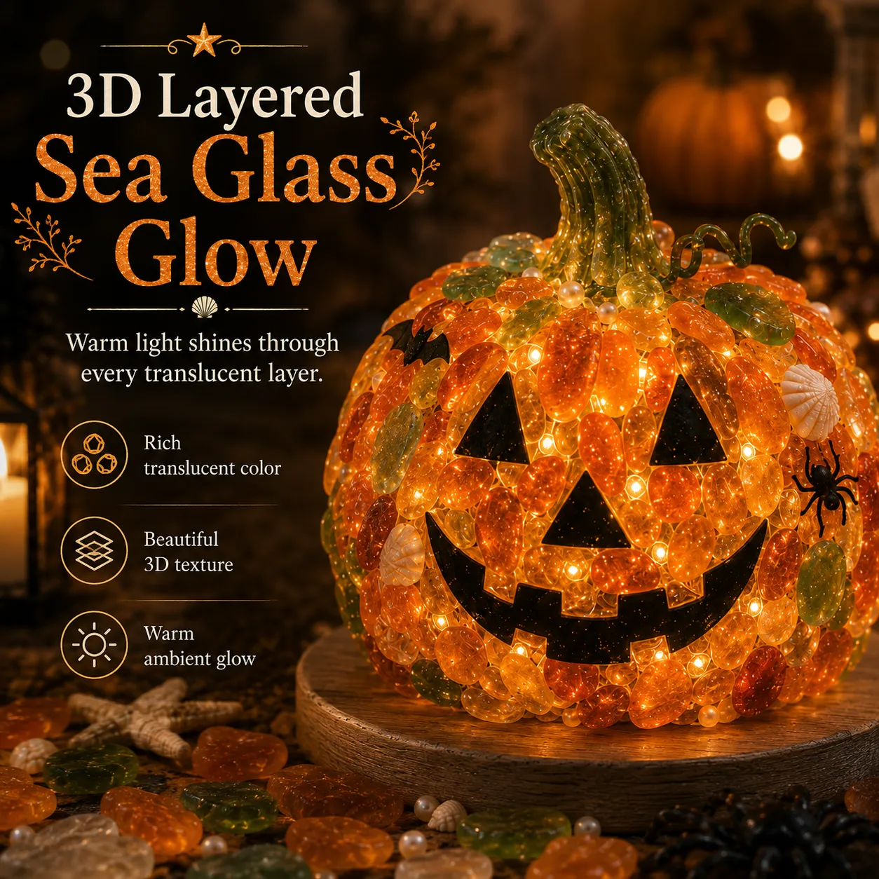 ⏳ Last Day 49% OFF – 🎃 Beginner-Friendly DIY Lighted Sea Glass Halloween Character Kit Collection