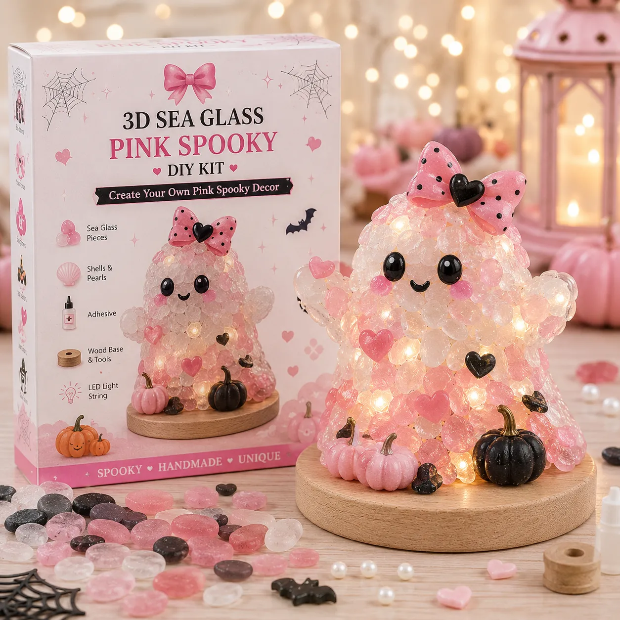 ⏳ Last Day 49% OFF – 🎃 Beginner-Friendly DIY Lighted Sea Glass Halloween Character Kit Collection