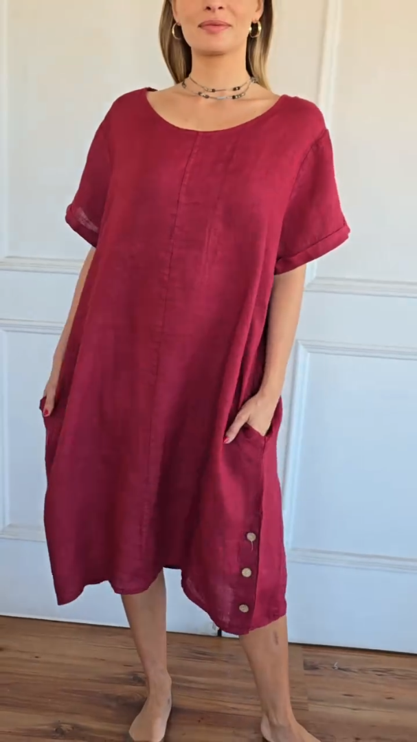 🔥CLEARANCE SALE🔥Relax‑Fit Cotton‑Linen Midi Dress