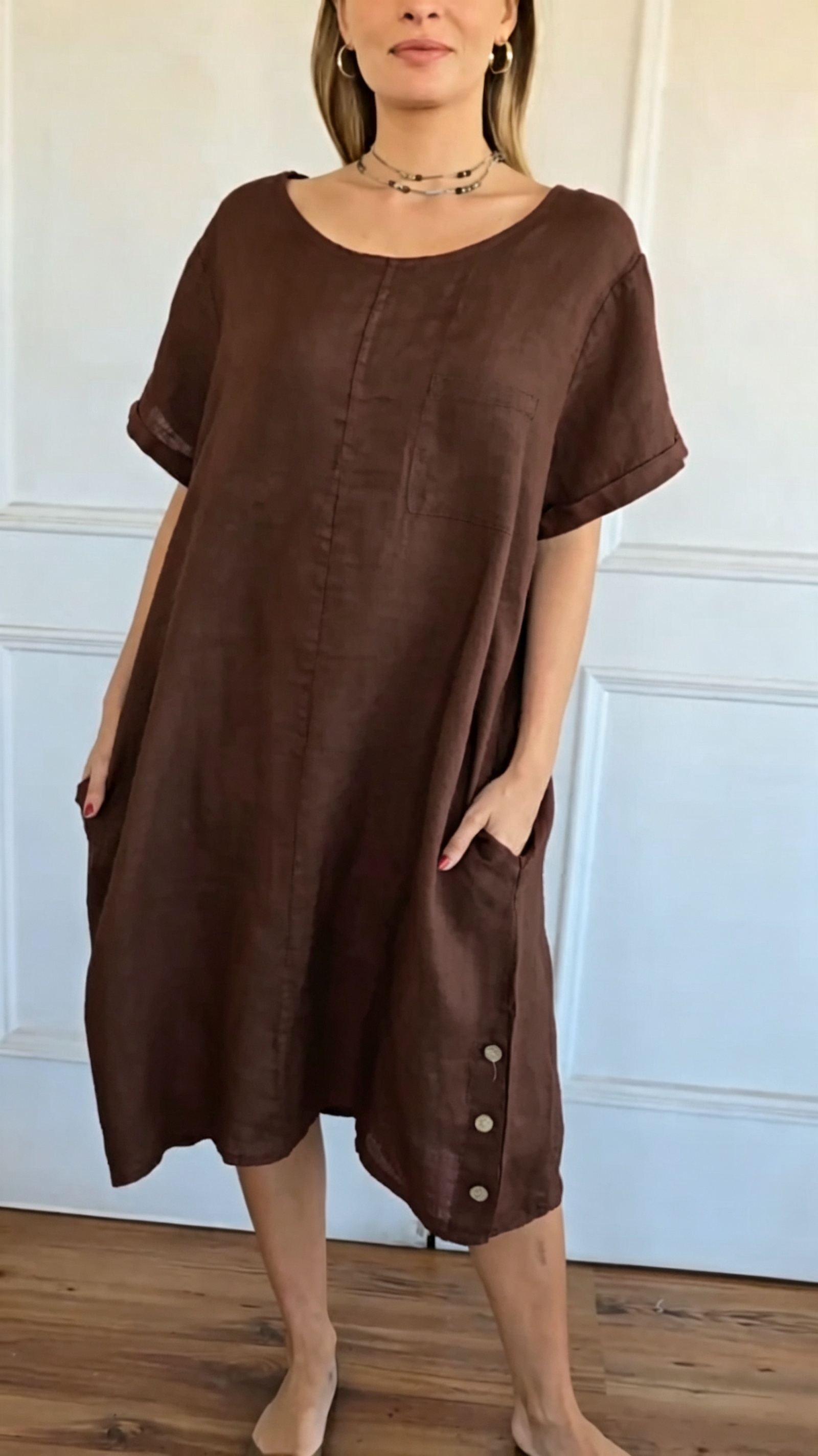 🔥CLEARANCE SALE🔥Relax‑Fit Cotton‑Linen Midi Dress