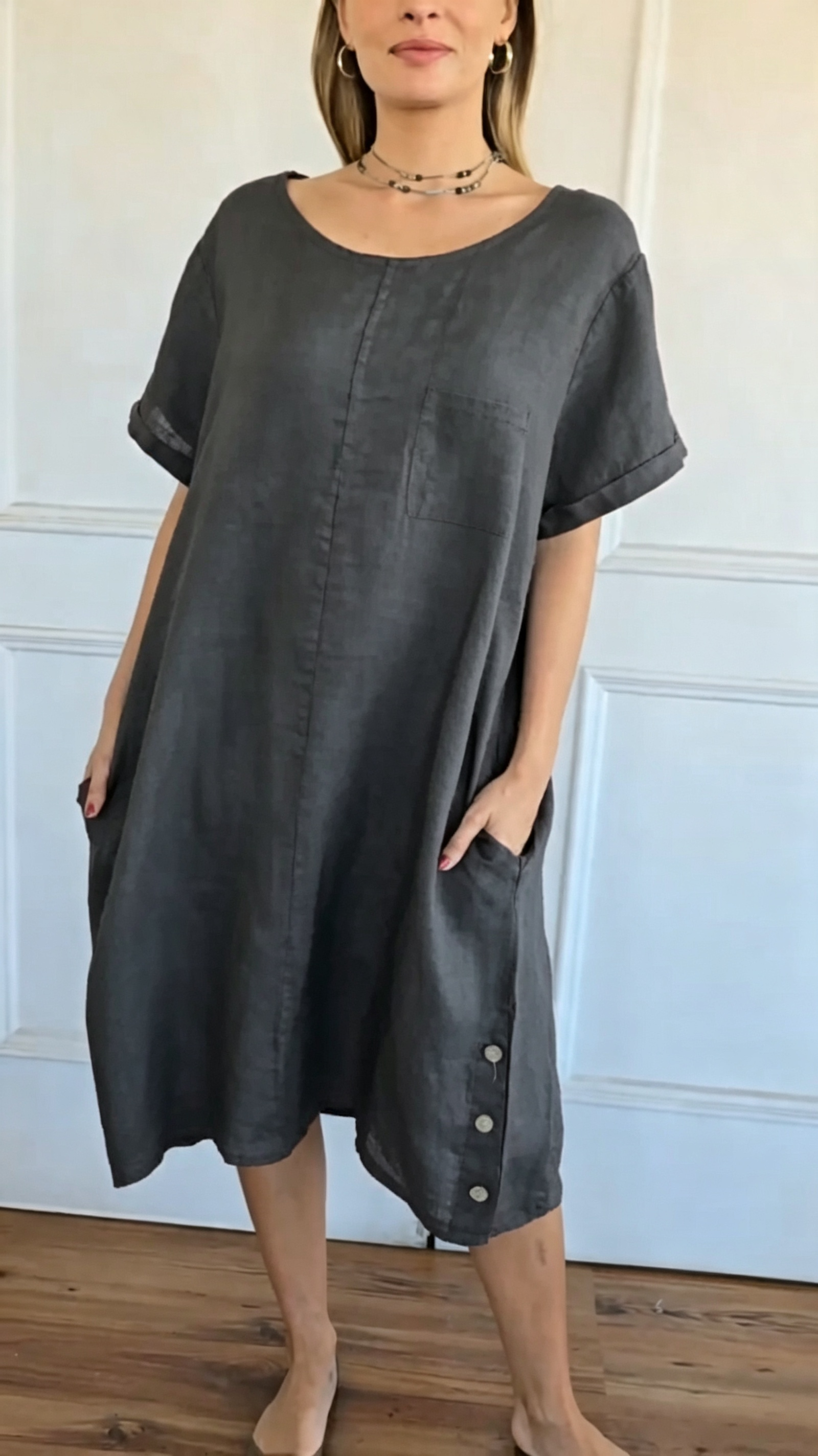 🔥CLEARANCE SALE🔥Relax‑Fit Cotton‑Linen Midi Dress