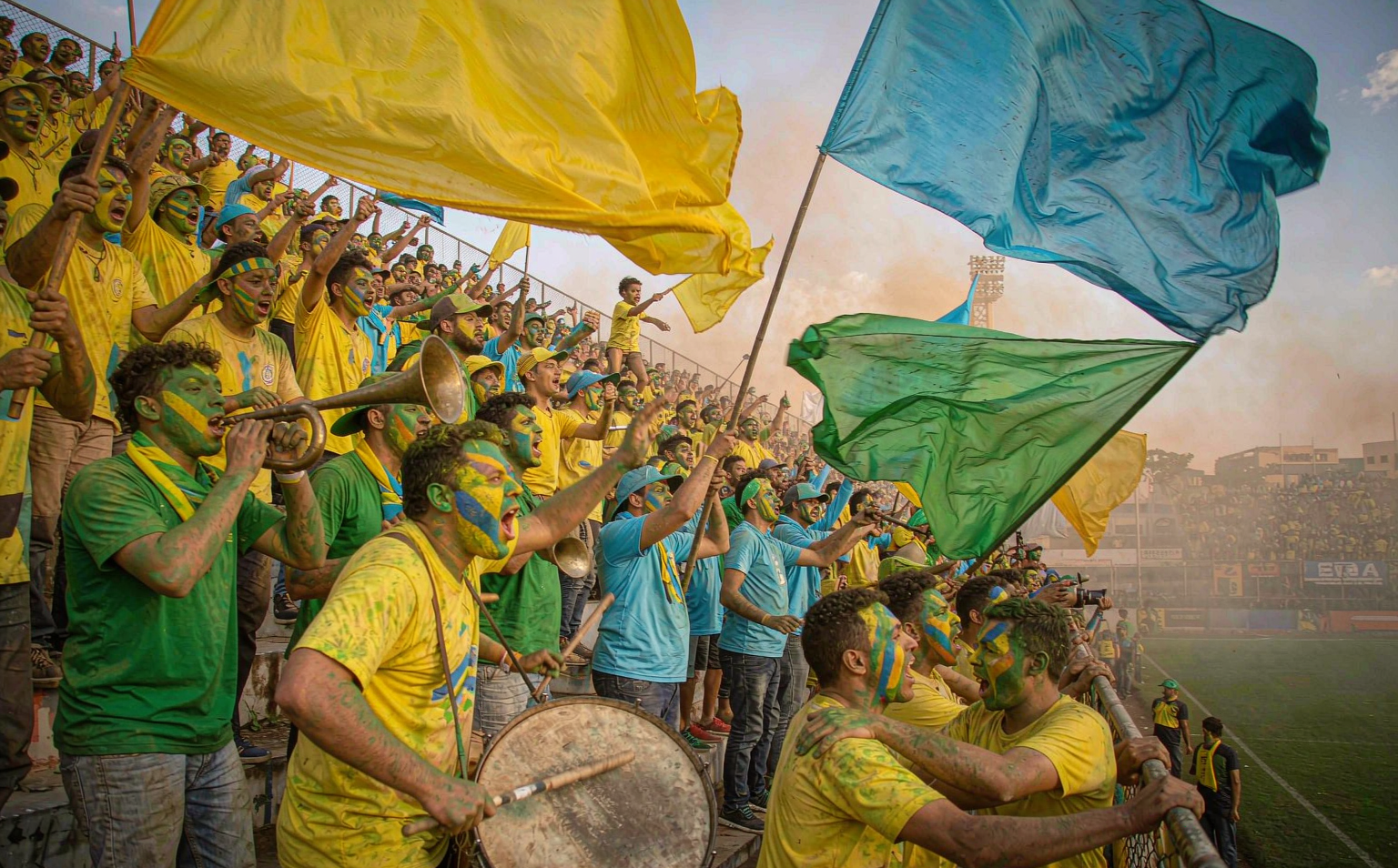 South American summer night with national colors and drums in the stands