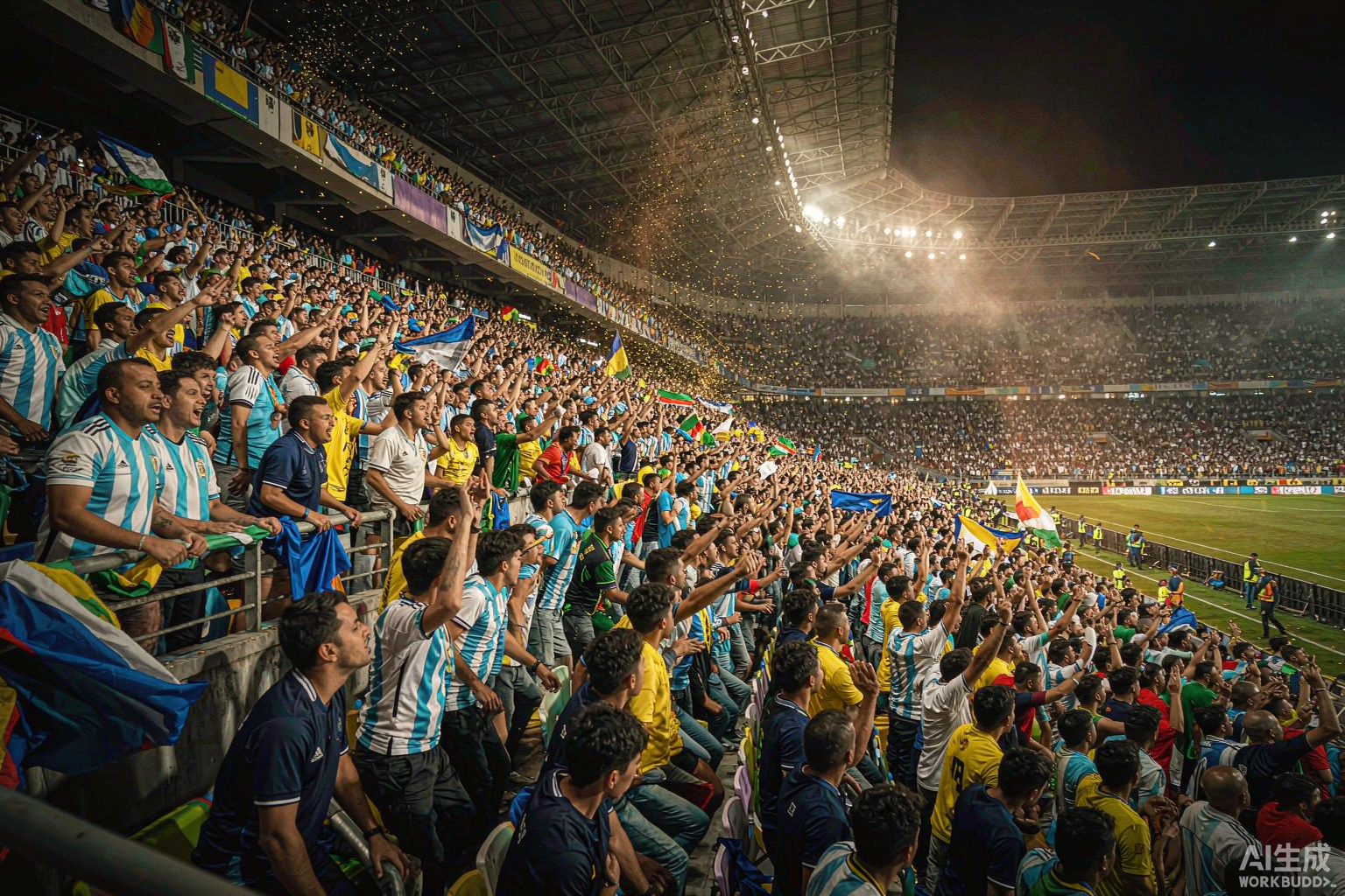 World Cup stadium crowd of fans in national team jerseys