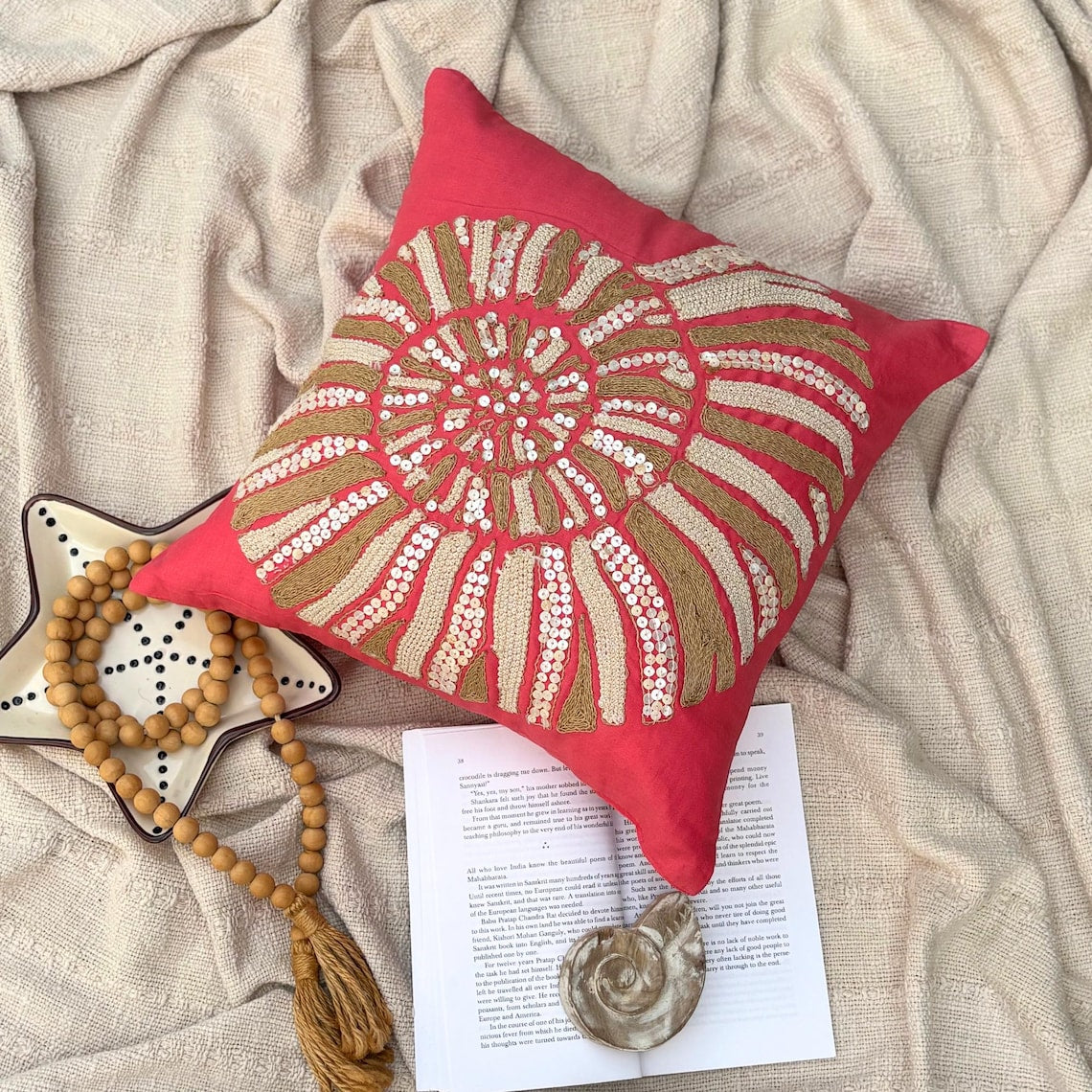 Coral and Seashell throw pillow cover, product view 3