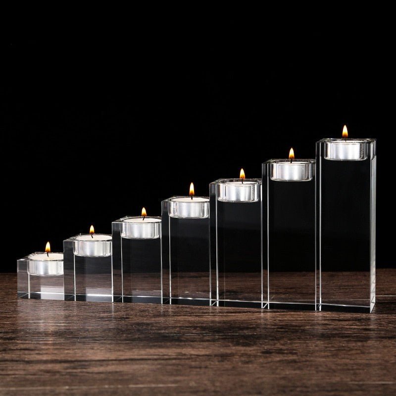 Crystal Solid Glass Cube Candle Holder Set product detail view 3