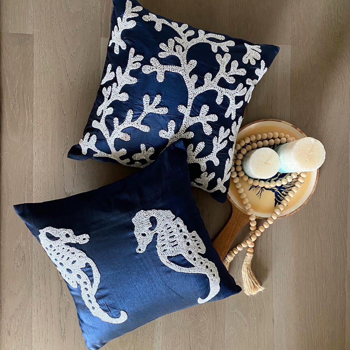 Coastal Seahorse throw pillow cover, product view 3