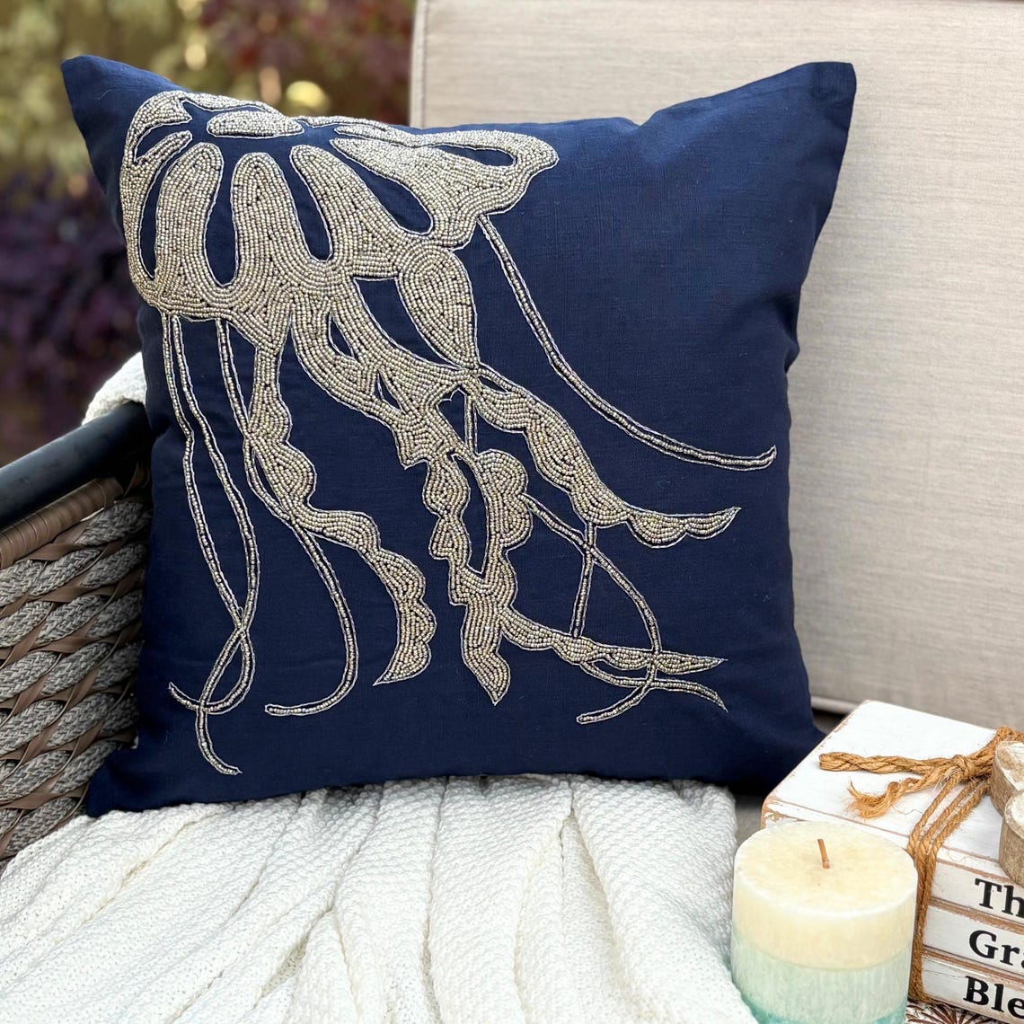 Jellyfish Motif throw pillow cover, product view 1