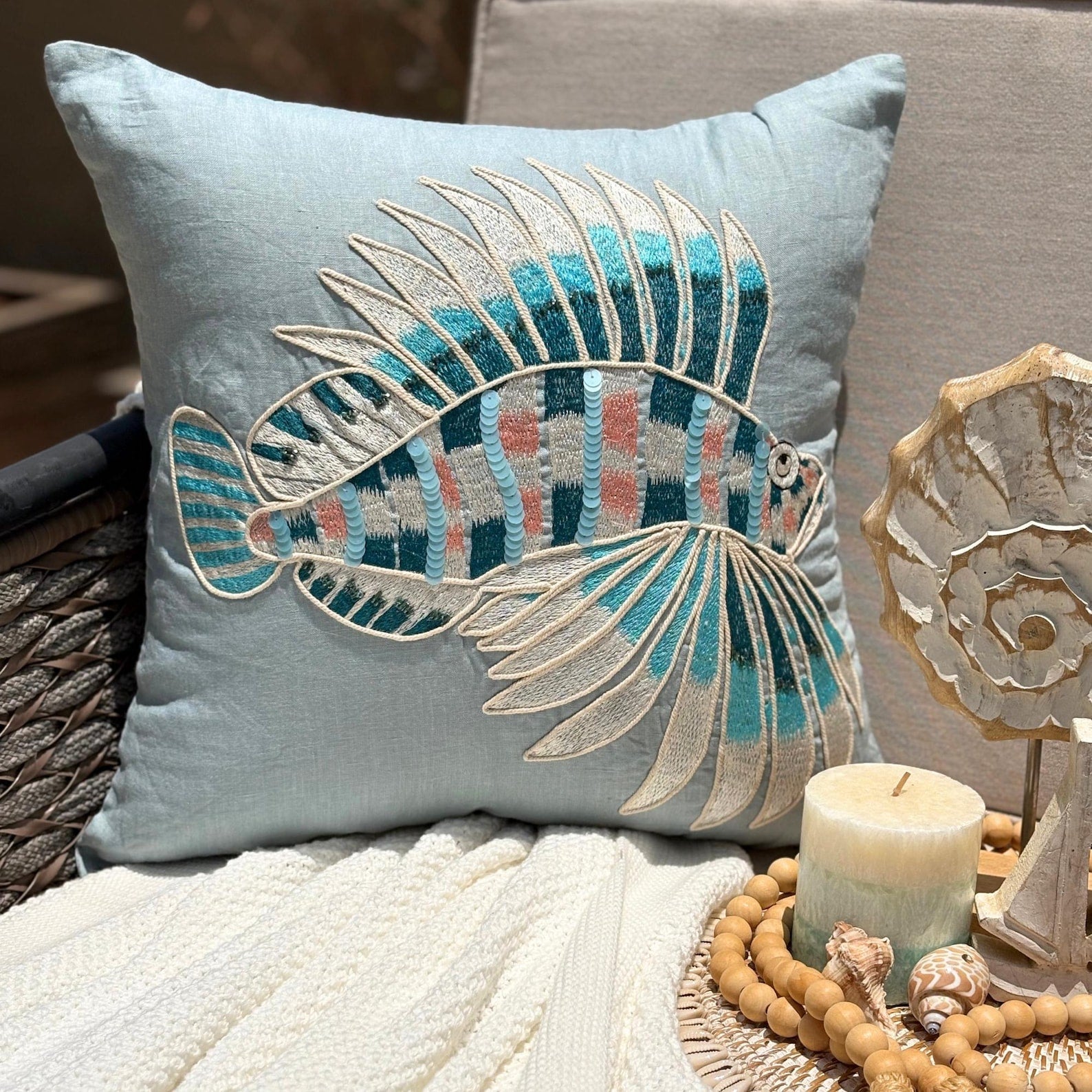 Fish Illustration throw pillow cover, product view 2