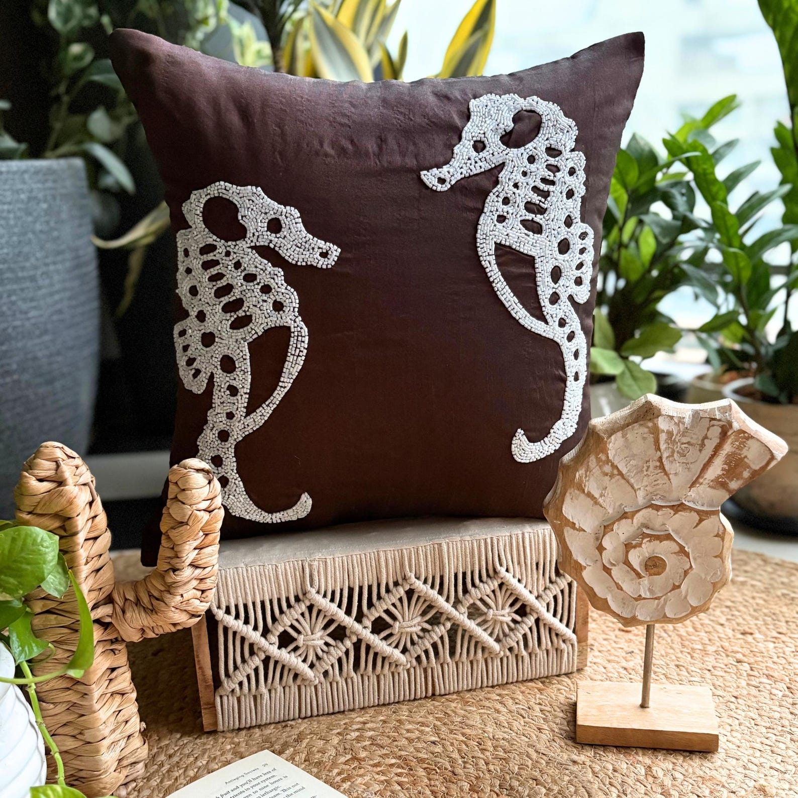 Seahorse Pattern throw pillow cover, product view 1