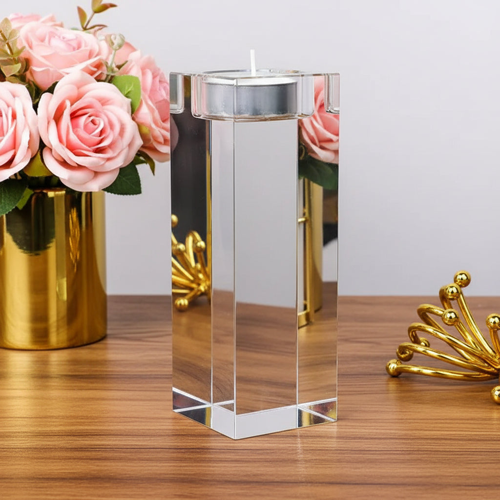 Crystal Solid Glass Cube Candle Holder Set product detail view 4