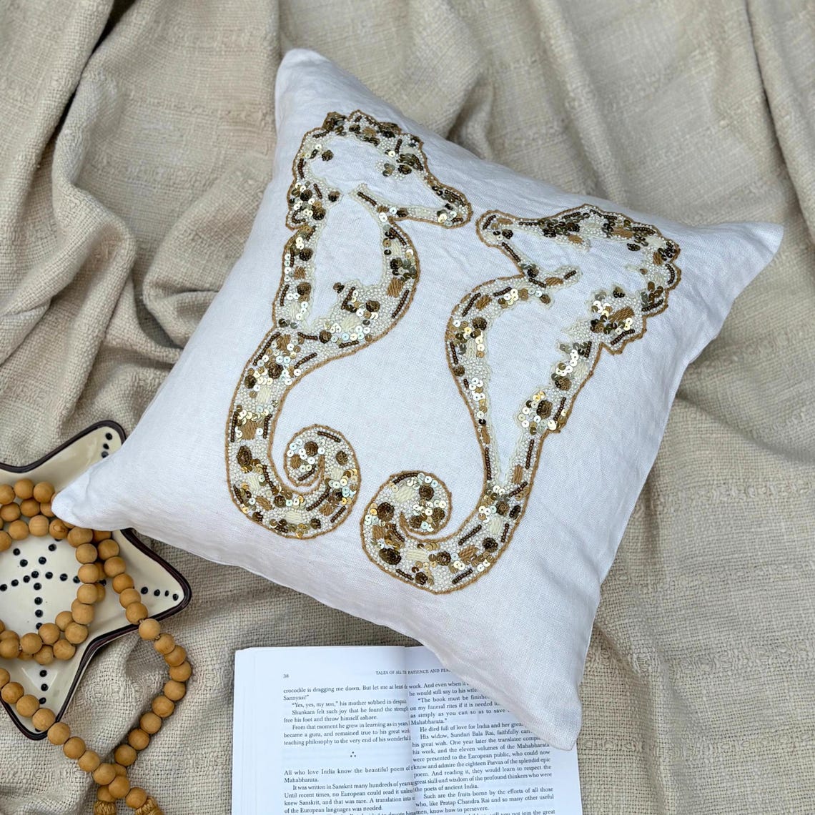 Seahorse Pair throw pillow cover, product view 3