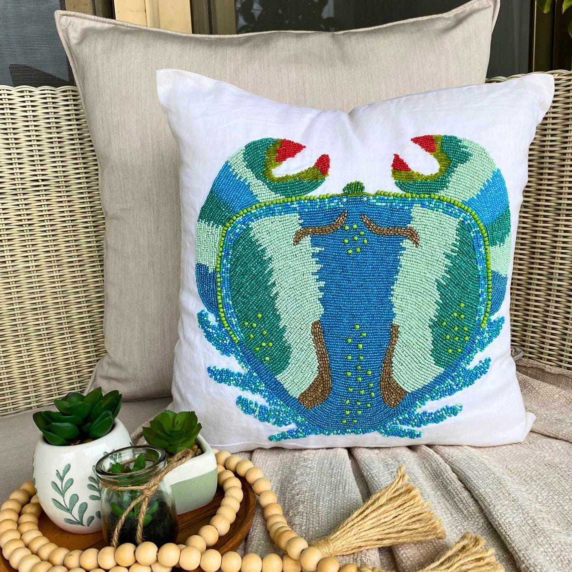 Coastal Crab throw pillow cover, product view 2