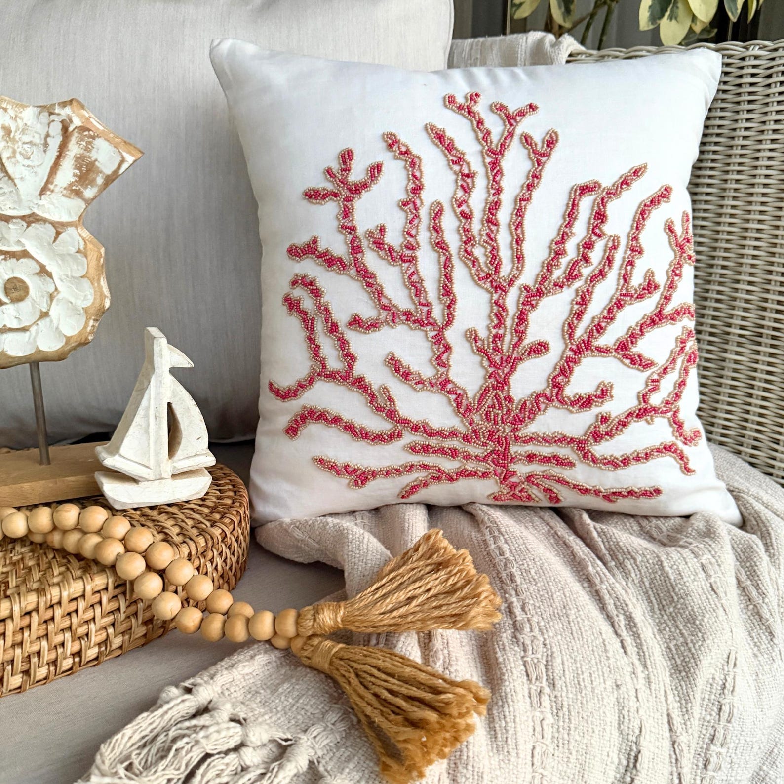 Layered Coral throw pillow cover, product view 1
