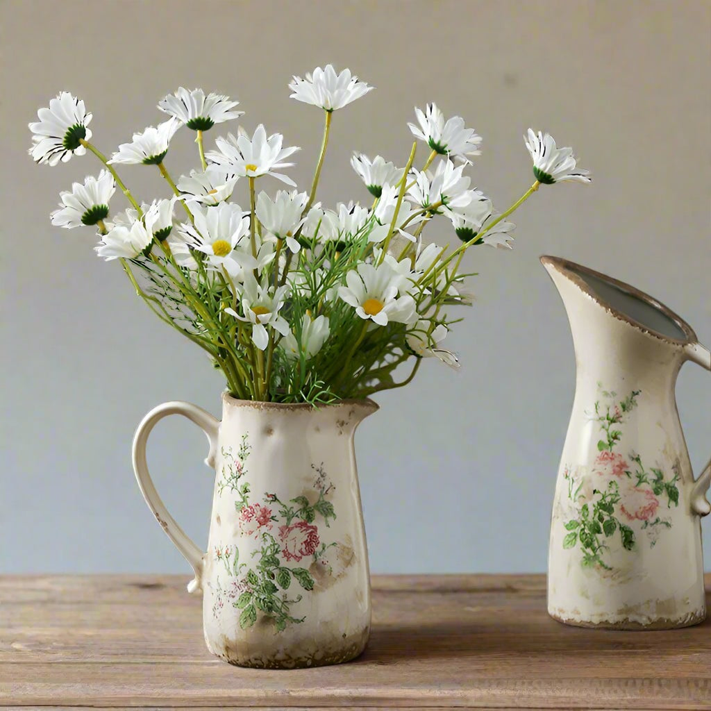 Floral Pastoral Print Porcelain Handled Pitcher Vase product view