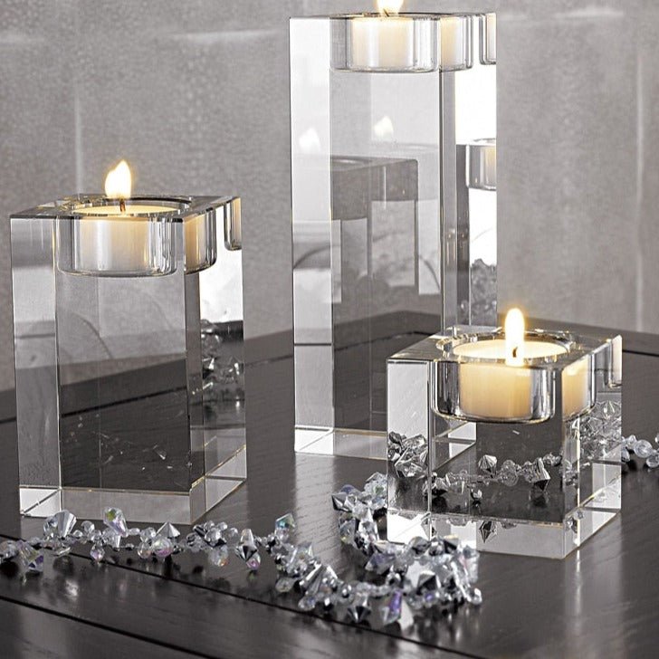 Crystal Solid Glass Cube Candle Holder Set product view