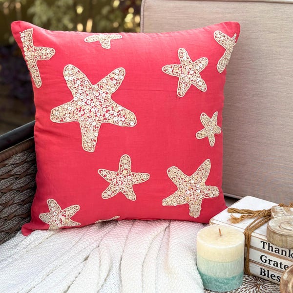 Coral and Starfish throw pillow cover, product view 24