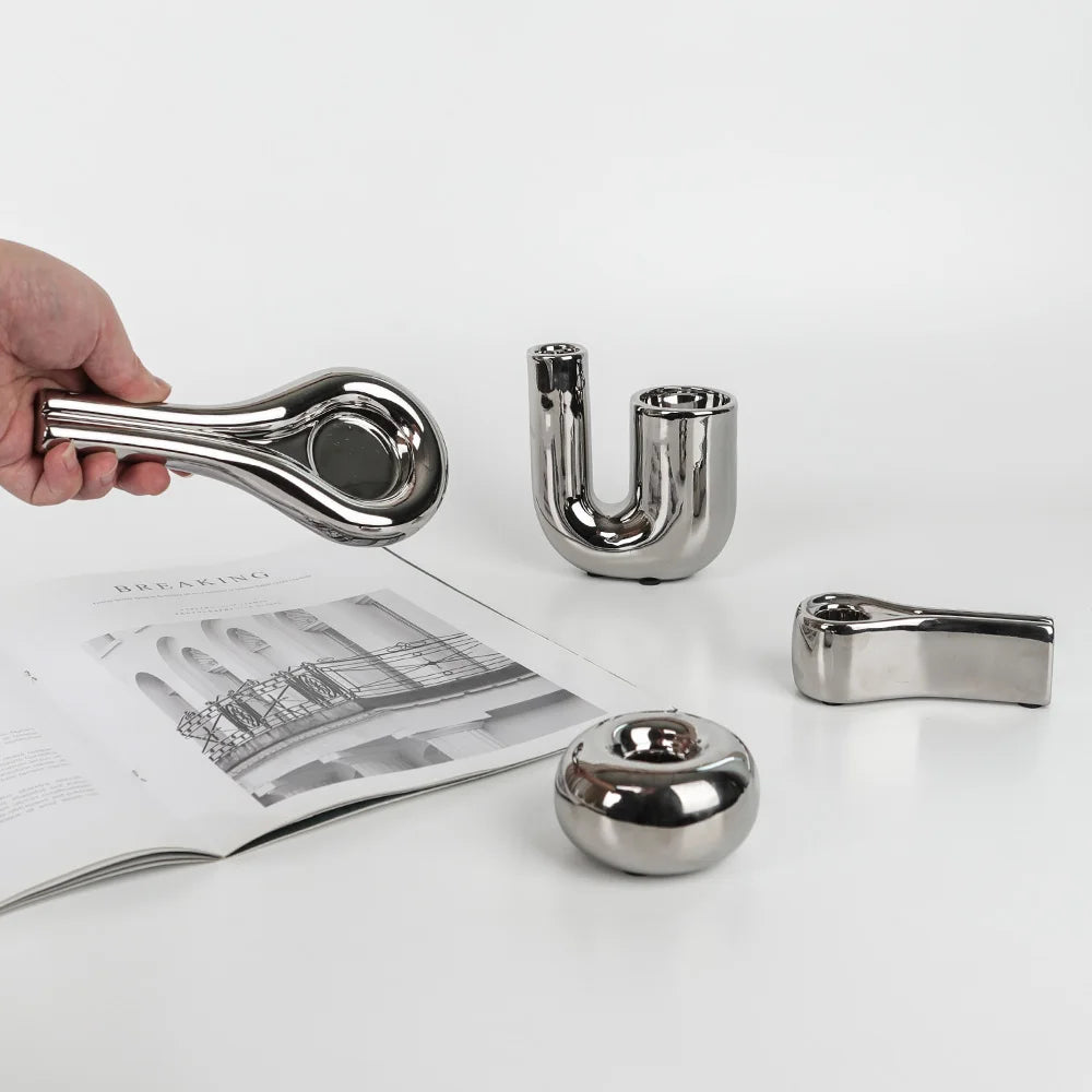 Minimalist Electroplated Candlestick Holders product detail view 4