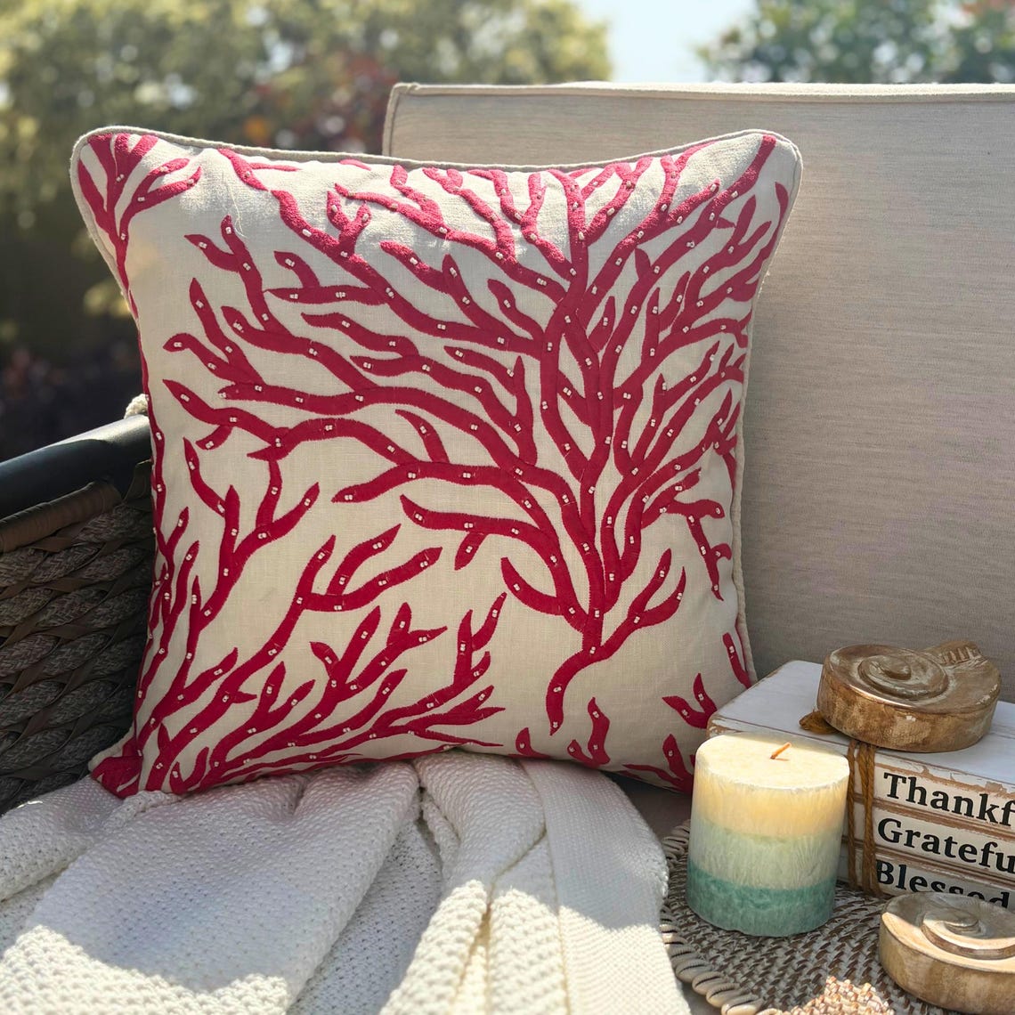 Coral and Starfish throw pillow cover, product view 20