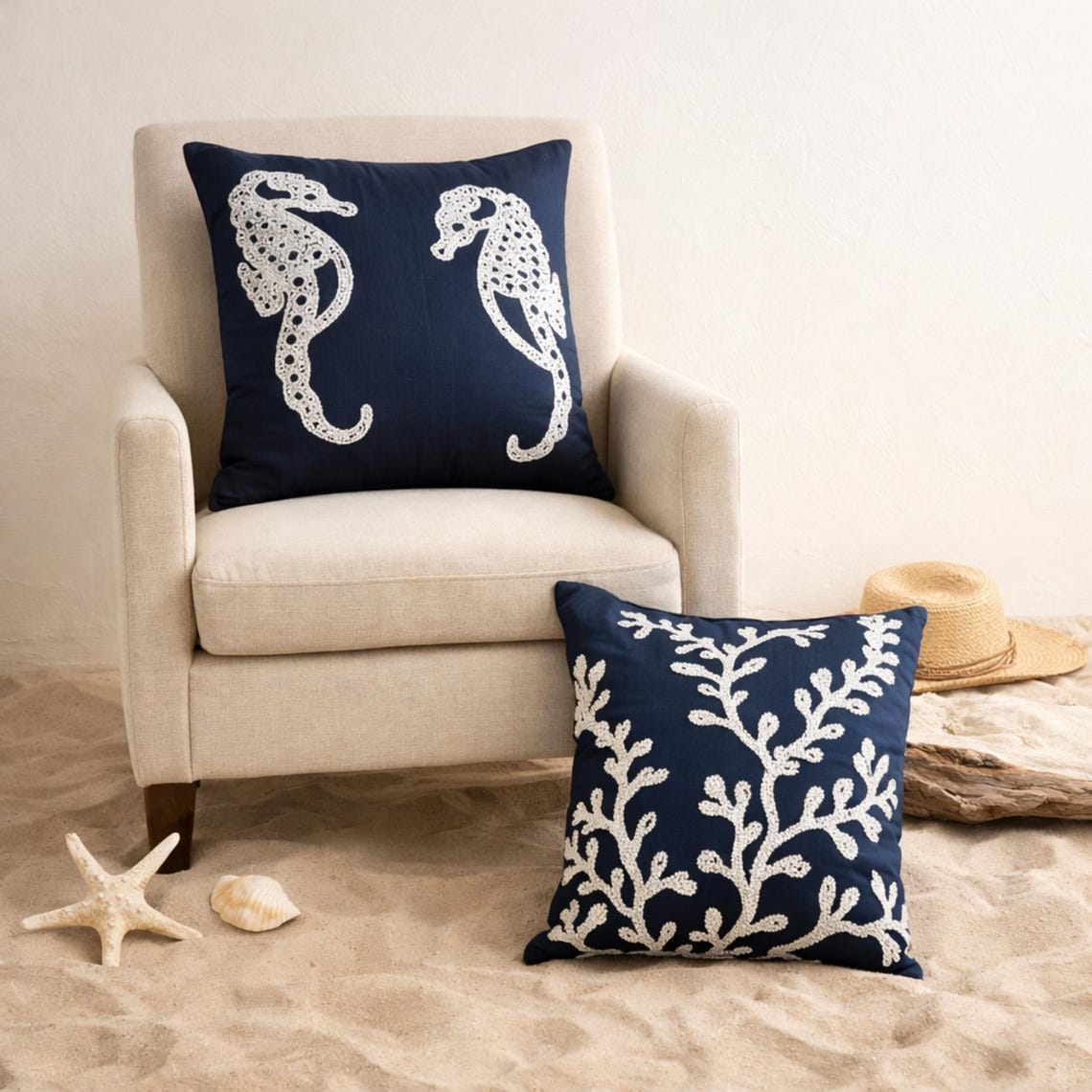 Coastal Seahorse throw pillow cover, product view 5