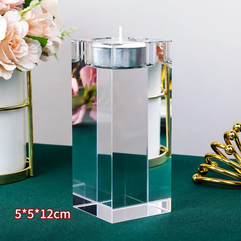 Crystal Solid Glass Cube Candle Holder Set product detail view 8