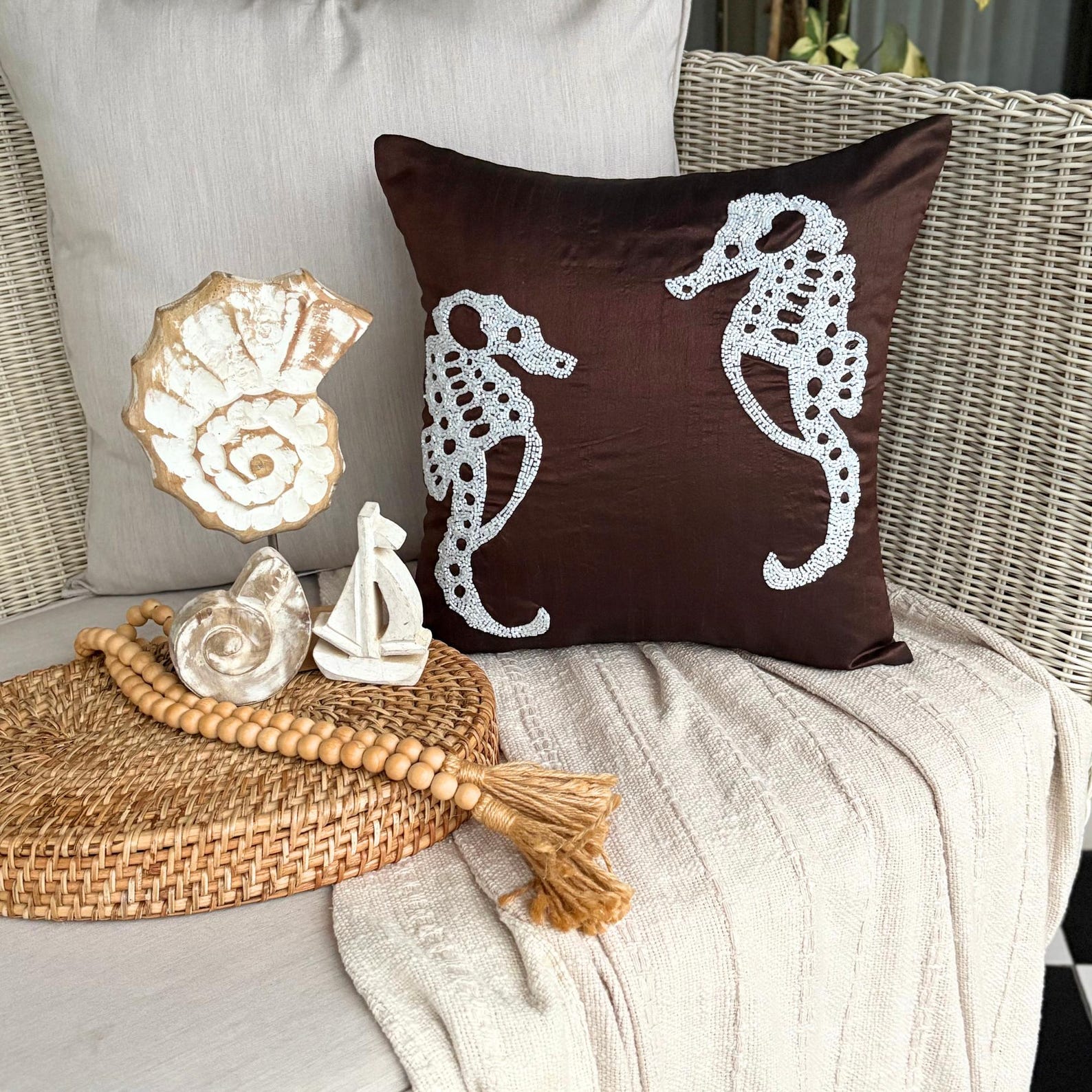 Seahorse Pattern throw pillow cover, product view 4
