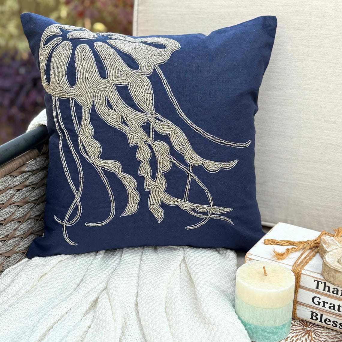Jellyfish Motif throw pillow cover, product view 2