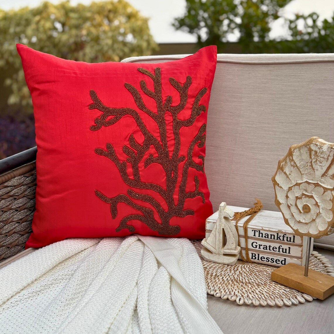 Coral Arrangement throw pillow cover, product view 2
