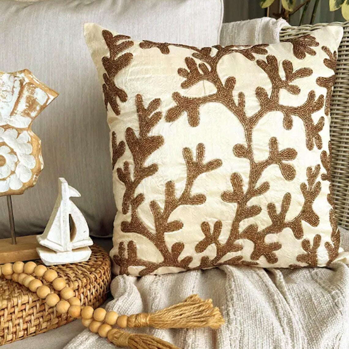 Coastal Seaweed throw pillow cover, product view 17