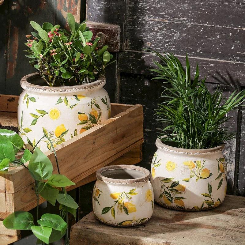 Lemon Printing Underglaze Flower Pot product detail view 2