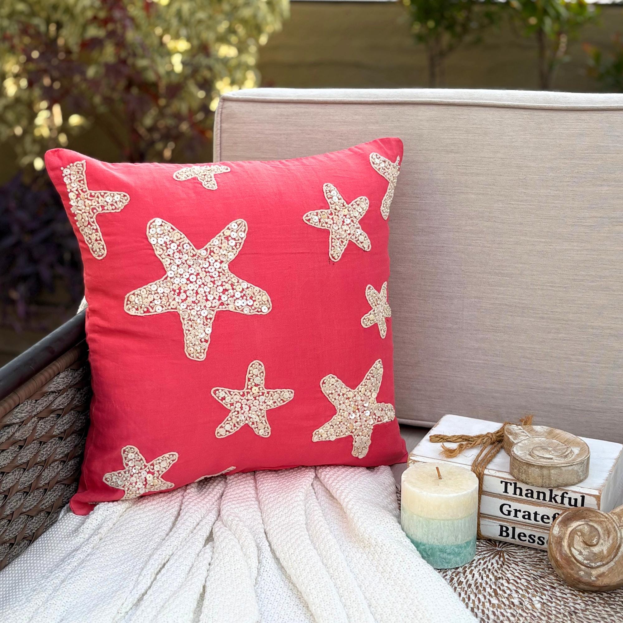 Coral and Starfish throw pillow cover, product view 5
