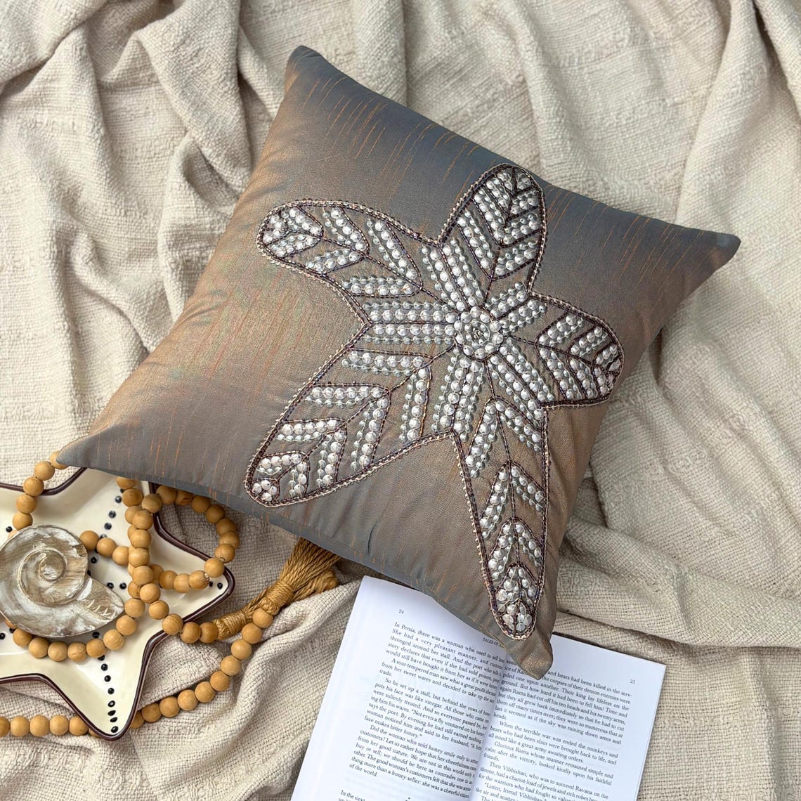 Starfish Detail throw pillow cover, product view 2