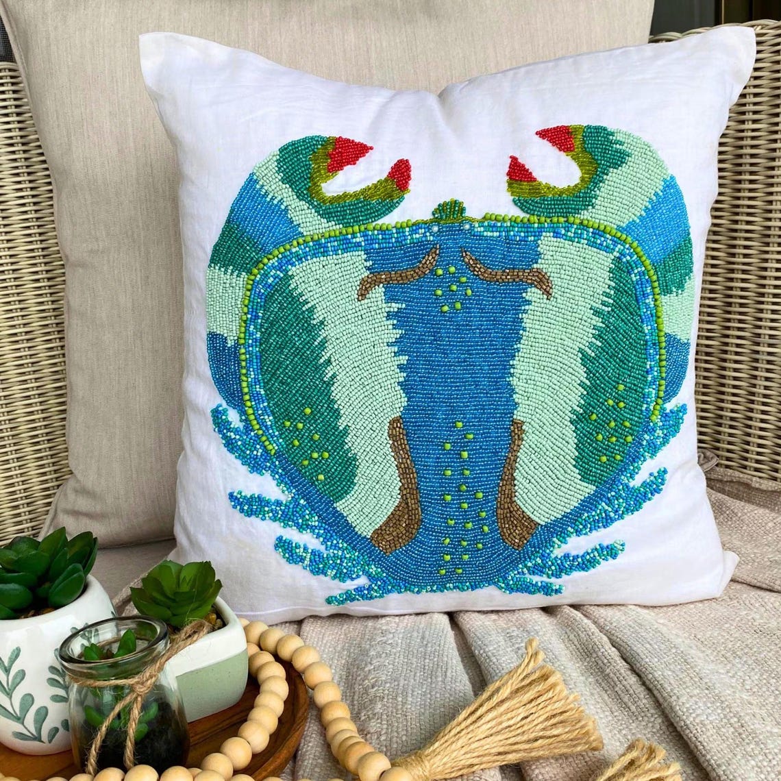Coastal Crab throw pillow cover, product view 1
