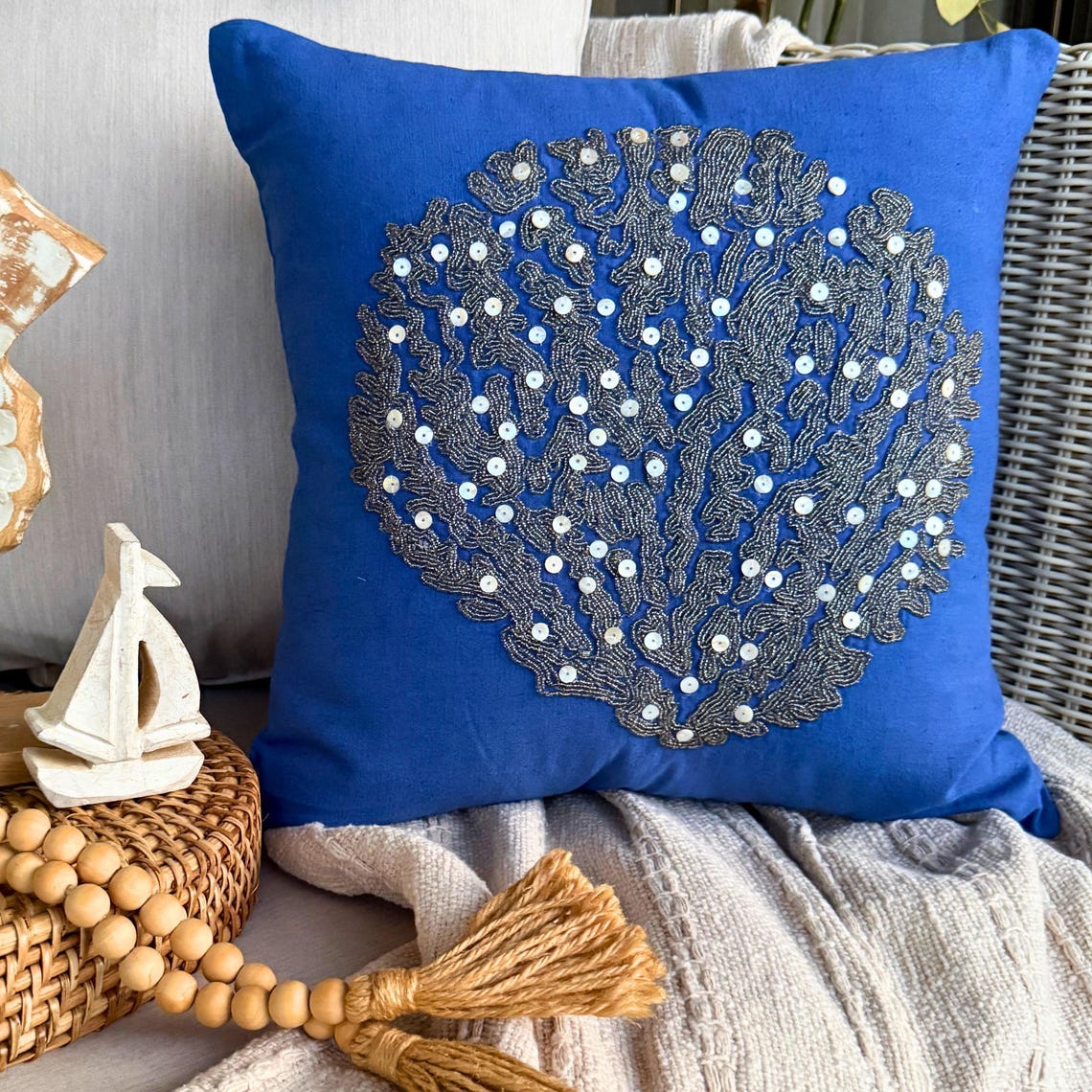Coastal Pattern throw pillow cover, product view 1