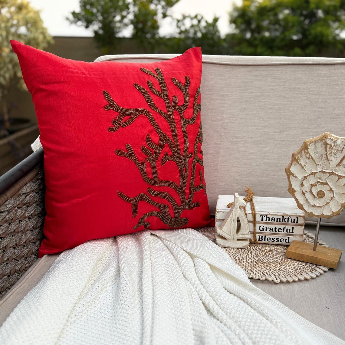 Coral Arrangement throw pillow cover, product view 5