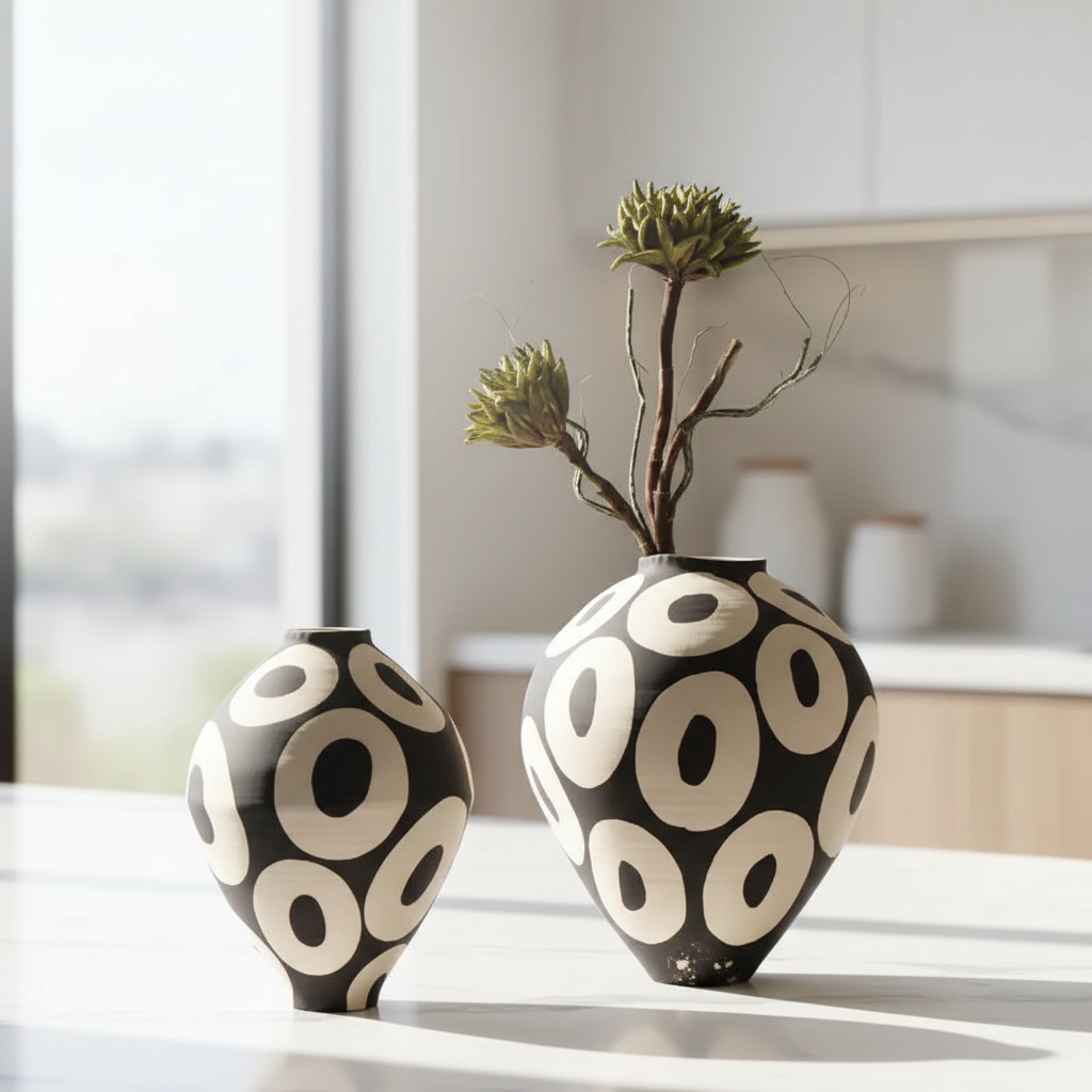 Hand-drawn Geometric Circles Ceramic Vase product detail view 2