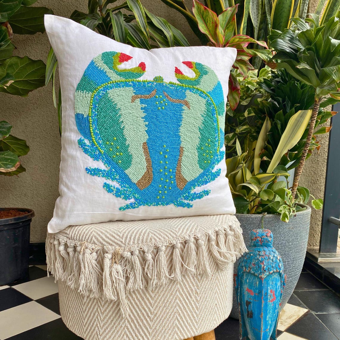 Coastal Crab throw pillow cover, product view 5