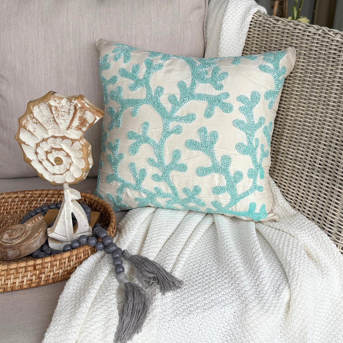 Coastal Seaweed throw pillow cover, product view 6