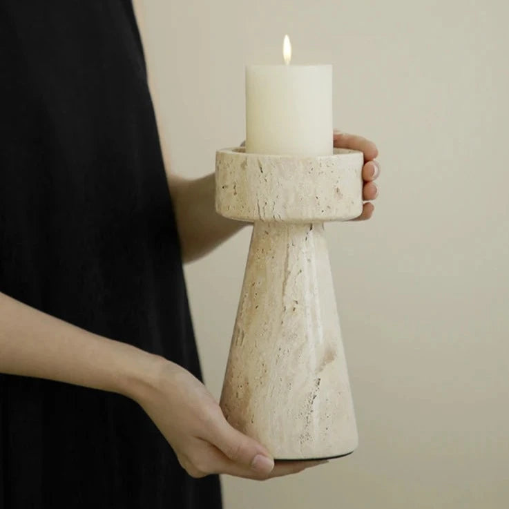 Minimalist Travertine Stone Candlestick Holder product view