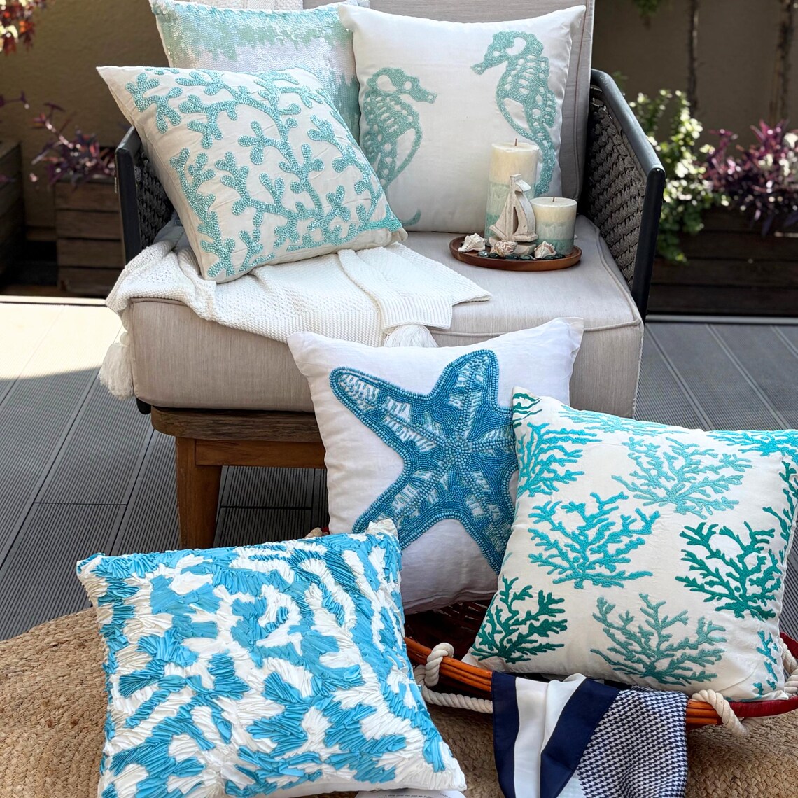 Coastal Seaweed throw pillow cover, product view 7