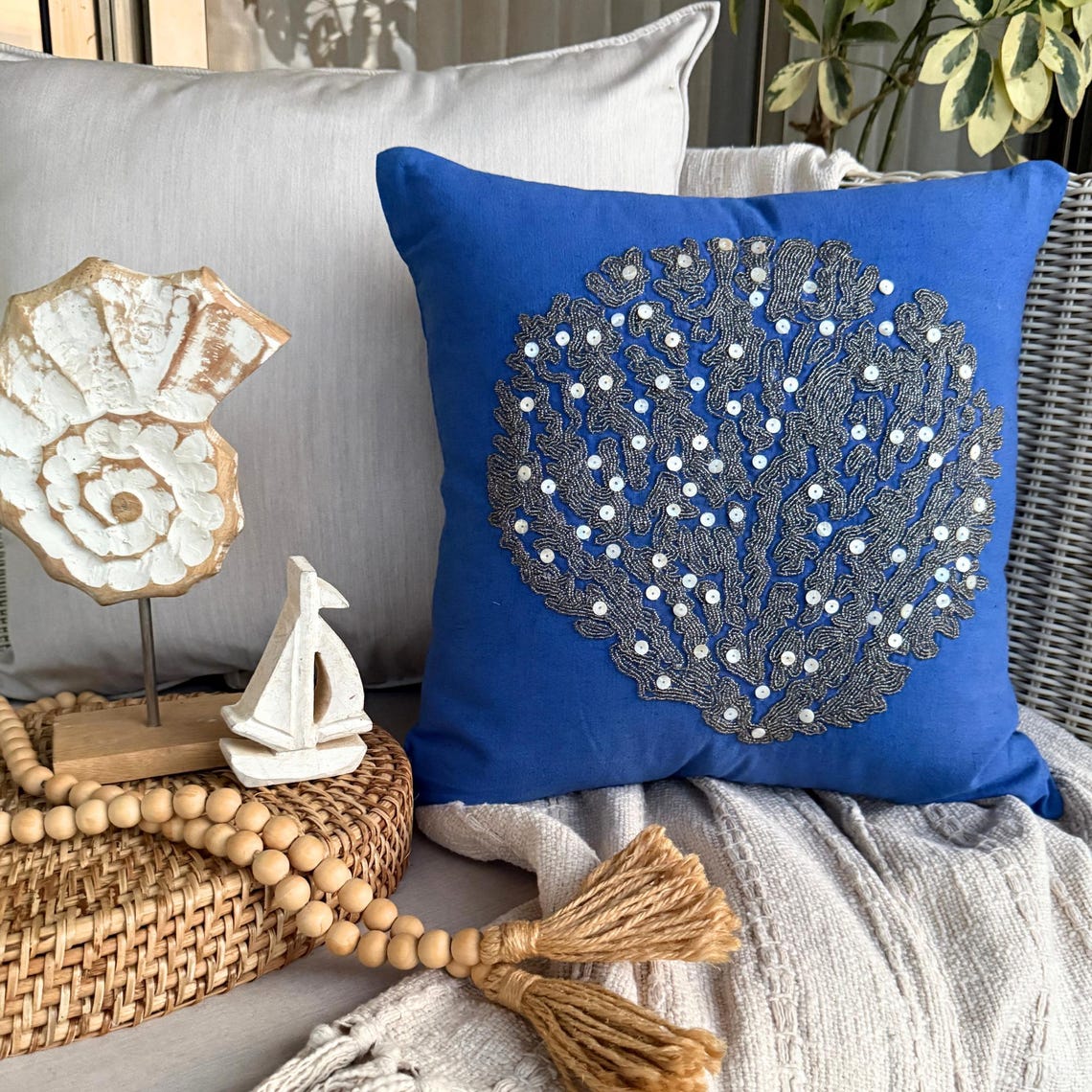 Coastal Pattern throw pillow cover, product view 3
