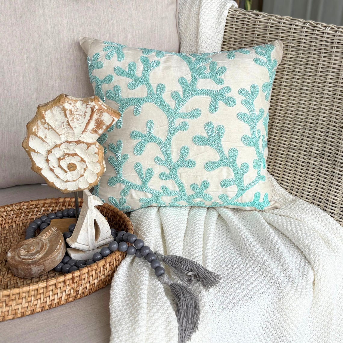 Coastal Seaweed throw pillow cover, product view 2