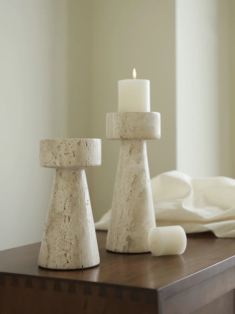 Minimalist Travertine Stone Candlestick Holder product detail view 2