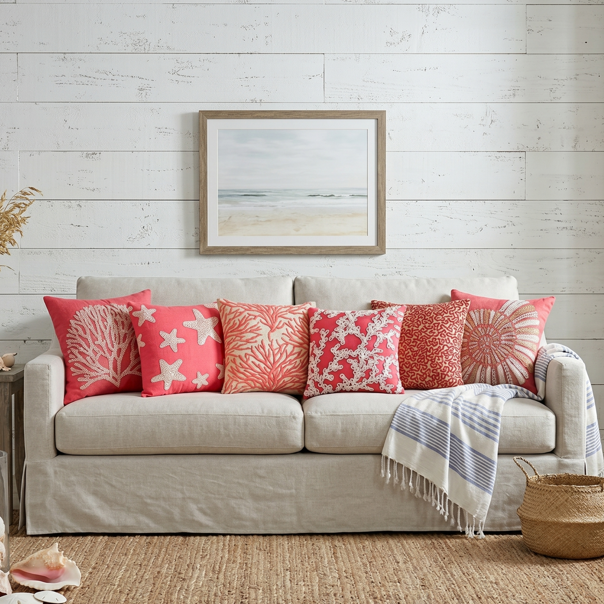 Coral and Seashell throw pillow cover, product view 7