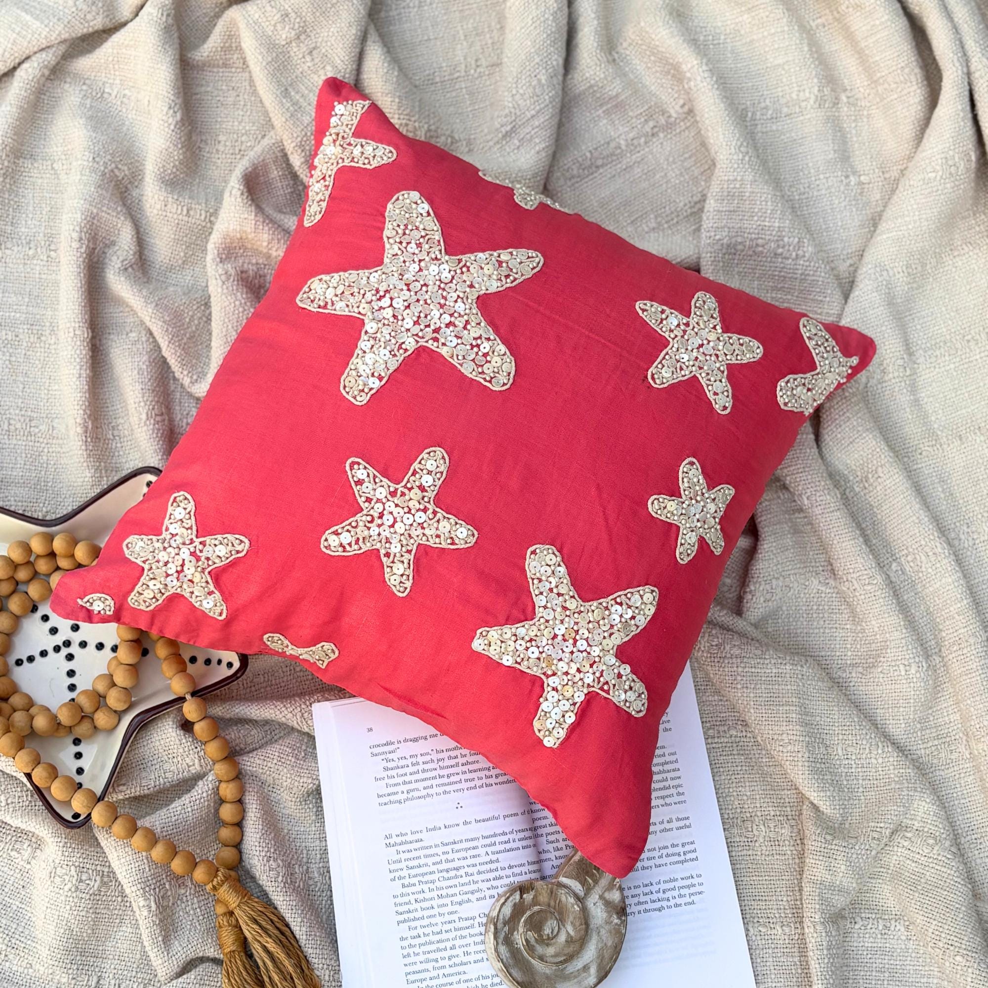 Coral and Starfish throw pillow cover, product view 3