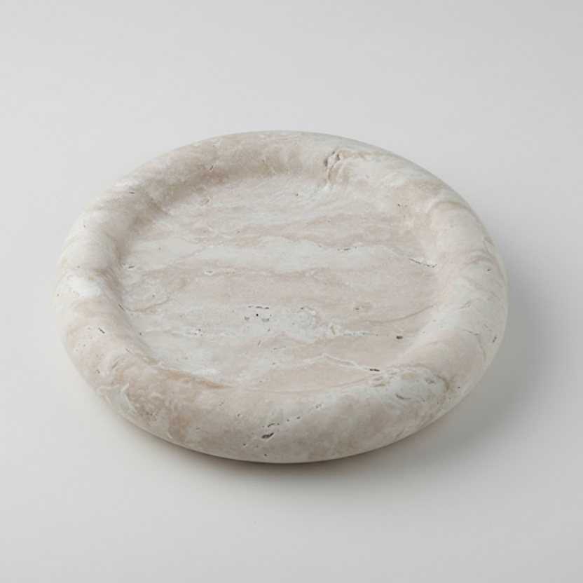 Travertine Stone Bedside Jewelry Tray Plate product view