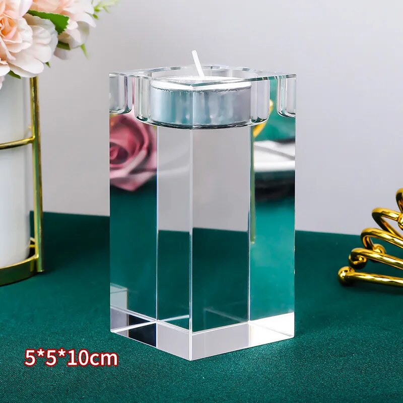 Crystal Solid Glass Cube Candle Holder Set product detail view 7