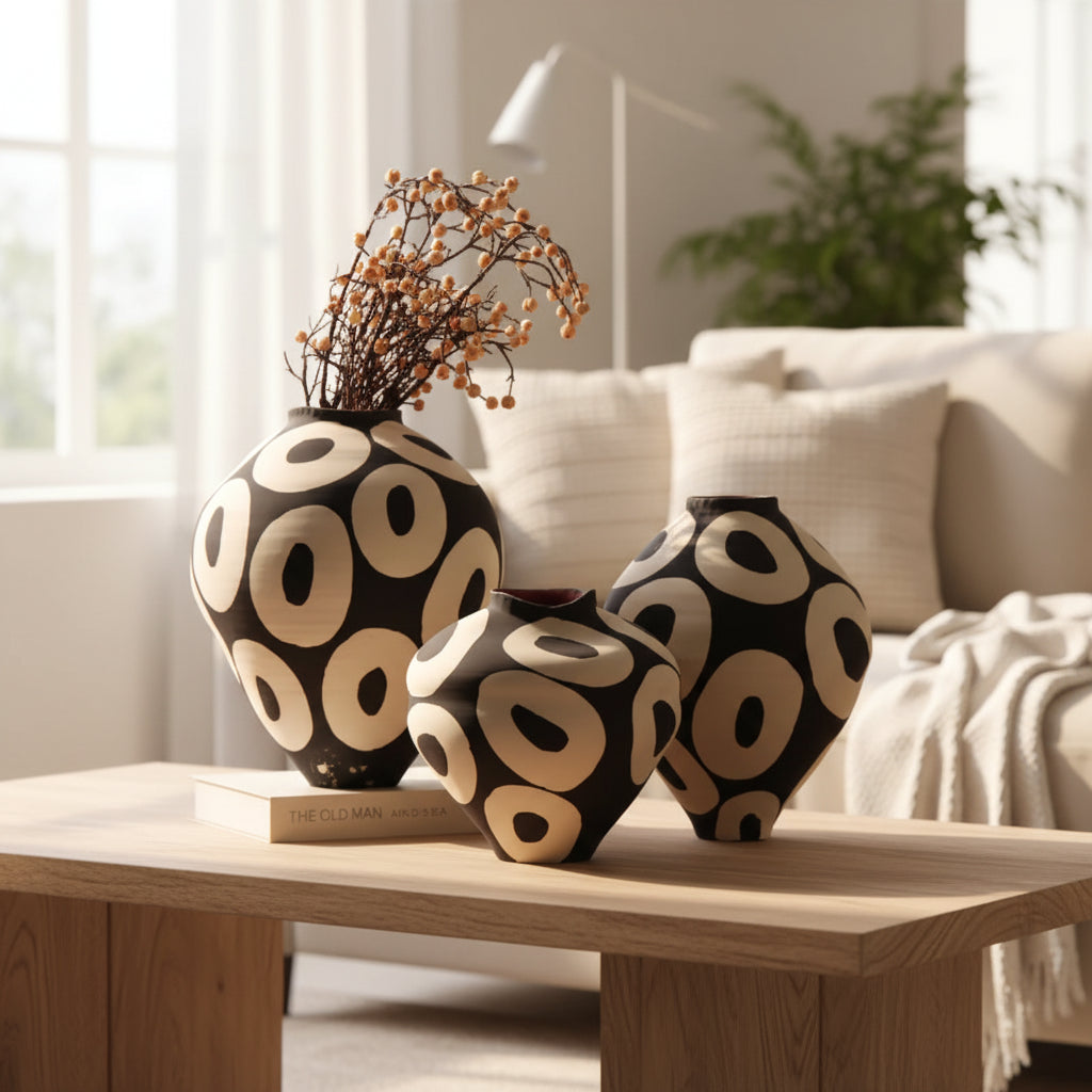 Hand-drawn Geometric Circles Ceramic Vase product view