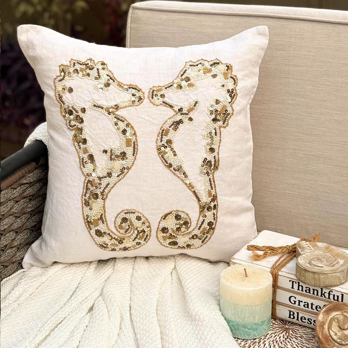 Seahorse Pair throw pillow cover, product view 1